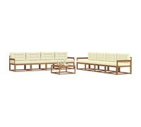 vidaXL Ensemble de canapés d'extérieur 9 pcs Naturel et Crème, Ensemble de Canapé d'Extérieur, Assise Moderne Résistante aux Intempéries pour Jardin, Patio, Arrière-cour, Mobilier en Bois d'Acacia Dur