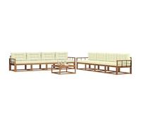 vidaXL Ensemble de canapés d'extérieur 9 pcs Naturel et Crème, Ensemble de Canapé d'Extérieur, Assise Moderne Résistante aux Intempéries pour Jardin, Patio, Arrière-cour, Mobilier en Bois d'Acacia Dur