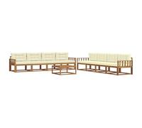 vidaXL Ensemble de canapés d'extérieur 9 pcs Naturel et Crème, Ensemble de Canapé d'Extérieur, Assise Moderne Résistante aux Intempéries pour Jardin, Patio, Arrière-cour, Mobilier en Bois d'Acacia Dur