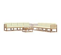 vidaXL Ensemble de canapés d'extérieur 9 pcs Naturel et Crème, Ensemble de Canapé d'Extérieur, Assise Moderne Résistante aux Intempéries pour Jardin, Patio, Arrière-cour, Mobilier en Bois d'Acacia Dur