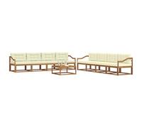 vidaXL Ensemble de canapés d'extérieur 9 pcs Naturel et Crème, Ensemble de Canapé d'Extérieur, Assise Moderne Résistante aux Intempéries pour Jardin, Patio, Arrière-cour, Mobilier en Bois d'Acacia Dur