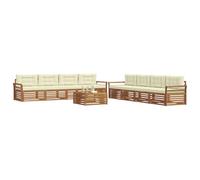 vidaXL Ensemble de canapés d'extérieur 9 pcs Naturel et Crème, Salon d'extérieur Moderne, mobilier de Jardin Confortable, canapé en Acacia, Assise résistante aux intempéries