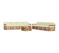 vidaXL Ensemble de canapés d'extérieur 9 pcs Naturel et Crème, Salon d'extérieur Moderne, mobilier de Jardin Confortable, canapé en Acacia, Assise résistante aux intempéries