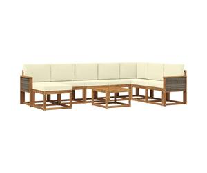 vidaXL Ensemble de canapés d'extérieur 9 pcs Naturel et Crème, Sofa de Jardin, canapé Moderne, Assise Flexible, Bois Acacia, mobilier Contemporain pour Patio, Installation Confortable