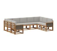 vidaXL Ensemble de canapés d'extérieur 9 pcs Naturel et Gris Clair, Canapé d'extérieur en Bois d'acacia, Meubles Modernes résistants aux intempéries pour Le Jardin, détente au Bord de la Piscine