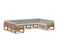 vidaXL Ensemble de canapés d'extérieur 9 pcs Naturel et Gris Clair, Canapé d'extérieur Moderne, mobilier de Patio Durable et Polyvalent, sectionnels pour se Relaxer dans Le Jardin
