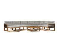 vidaXL Ensemble de canapés d'extérieur 9 pcs Naturel et Gris Clair, Set de canapés en Acacia pour extérieur, Salon Moderne, mobilier stylé, Coin détente Durable, déco Estivale