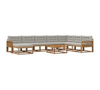 vidaXL Ensemble de canapés d'extérieur 9 pcs Naturel et Gris Clair, Set de canapés en Acacia pour extérieur, Salon Moderne, mobilier stylé, Coin détente Durable, déco Estivale
