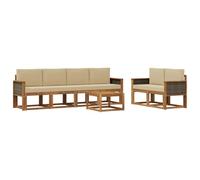 vidaXL Ensemble de canapés d'extérieur avec Coussin 6 pcs Naturel, Ensemble de canapé de Jardin en Acacia, mobilier extérieur Moderne, sectionnel Durable, Lounge stylé, Design Ergonomique