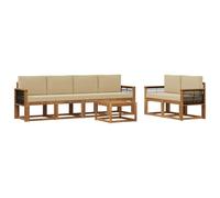 vidaXL Ensemble de canapés d'extérieur avec Coussin 6 pcs Naturel, Ensemble de canapé de Jardin en Acacia, mobilier extérieur Moderne, sectionnel Durable, Lounge stylé, Design Ergonomique