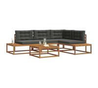vidaXL Ensemble de canapés d'extérieur Naturel et Anthracite, Sofa de Jardin et terrasse, en Acacia, Salon extérieur Moderne, résistant aux intempéries, Parfait pour se détendre