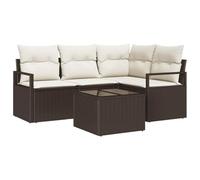 vidaXL Ensemble de canapés modulaires de Jardin 4 pièces avec Coussins Marron et Blanc en Poly Rattan pour Salon de Patio, terrasse, canapé Moderne Tout Temps.