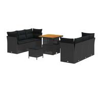 vidaXL Ensemble de canapé de Jardin 9 pièces avec Coussins Noir Poly Rattan Acacia, Ensemble de Salle à Manger de Jardin 3 pièces avec Coussins Noir Poly Rattan Acacia