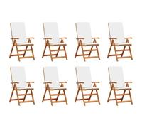 vidaXL Ensemble de chaises de salle à manger en teck avec coussins, dossier réglable et design pliable, parfait pour terrasse, jardin ou porche | Résistant aux intempéries & sièges confortables, chais