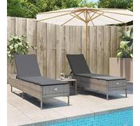 Ensemble de chaises longues avec coussins 3pcs beige poly rotin transat vidaXL