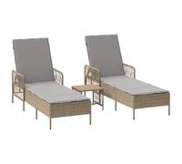 Vidaxl Ensemble De Chaises Longues Ensemble De 3 Beige Rattan Pe, Métal