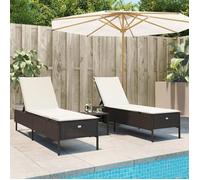 vidaXL Ensemble de chaises longues avec coussins 3 pcs – poly rotin – beige