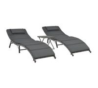 vidaXL Ensemble de chaises longues pliables 3 pcs en résine tressée Gris