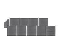 Vidaxl Ensemble De Clôture Wpc 9 Carré + 1 Incliné 1657x186 Cm Gris Gris
