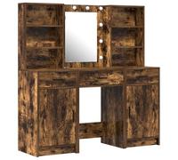 vidaXL Ensemble de Coiffeuse 3 pièces avec Miroir LED chêne fumé Bois d'ingénierie Design Chic Rangement Multifonctionnel Station de Maquillage Moderne Chambre à Coucher