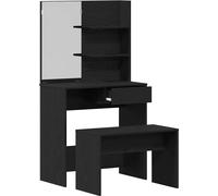 Set De Table De Maquillage Vidaxl En Chêne Noir En Bois Reconstitué, Table De Maquillage Vidaxl En Chêne Noir Avec Miroir - 74,5 X 40 X 141 Cm, Tabouret De Maquillage Vidaxl En Chêne Noir 70x35x45 Cm