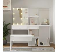 Vidaxl Ensemble De Coiffeuse Avec Led Blanc Bois D'ingénierie Blanc