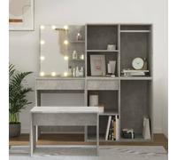 Vidaxl Ensemble De Coiffeuse Avec Led Gris Béton Bois D'ingénierie Marron