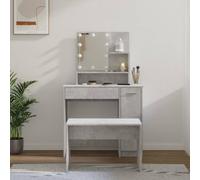Vidaxl Ensemble De Coiffeuse Avec Led Gris Béton Bois D'ingénierie Marron