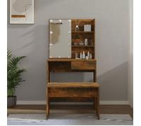 vidaXL Ensemble de Coiffeuse avec LED Table Cosmétique Coiffeuse de Maquillage Table à Bijoux Chambre à Coucher Chêne Fumé 3114112