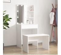 vidaXL Ensemble de Coiffeuse avec LED Table Cosmétique Coiffeuse de Maquillage Table à Bijoux Chambre à Coucher Blanc Bois 3114131