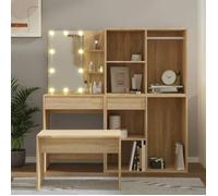 vidaXL Ensemble de Coiffeuse avec LED Table Cosmétique Coiffeuse de Maquillage Table à Bijoux Chambre à Coucher Chêne Sonoma