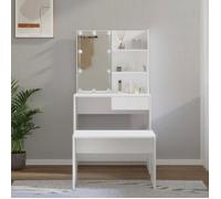 vidaXL Ensemble de Coiffeuse avec LED Table Cosmétique Coiffeuse de Maquillage Table à Bijoux Chambre à Coucher Blanc Bois 3114107