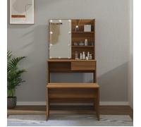 vidaXL Ensemble de Coiffeuse avec LED Table Cosmétique Coiffeuse de Maquillage Table à Bijoux Chambre à Coucher Chêne Marron