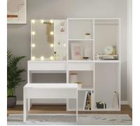 vidaXL Ensemble de Coiffeuse avec LED Table Cosmétique Coiffeuse de Maquillage Table à Bijoux Chambre à Coucher Blanc Bois 3114099