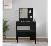 vidaXL Ensemble de coiffeuse avec LED, tabouret et miroir – moderne, noir bois d'ingénierie