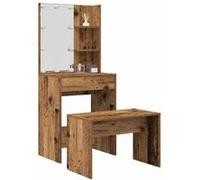 vidaXL Ensemble de coiffeuse avec LED vieux bois bois d'ingénierie, coiffeuse, table de maquillage, bureau de maquillage, 3329187 Marron G