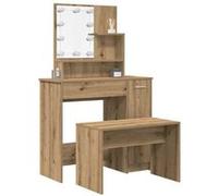 vidaXL Ensemble de coiffeuse avec LED vieux bois bois d'ingénierie, coiffeuse, table de maquillage, bureau de maquillage, 3329185 Marron G