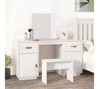 Vidaxl Ensemble De Coiffeuse Avec Miroir Blanc Bois De Pin Solide Blanc