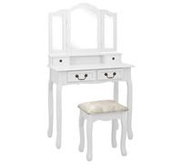 vidaXL Paulownia Ensemble de Coiffeuse avec Tabouret Table de Maquillage Table de Toilette Cosmétique Chambre Maison Intérieur Blanc 80x69x141cm