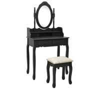vidaXL Ensemble de coiffeuse avec tabouret Noir 75x69x140 cm Paulownia
