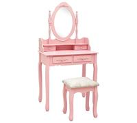 vidaXL Paulownia Ensemble de Coiffeuse avec Tabouret Table de Maquillage Table de Toilette Cosmétique Chambre Maison Intérieur Rose 75x69x140 cm