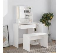 vidaXL Ensemble de coiffeuse Table de maquillage avec tabouret 86,5x35x136 cm Blanc 3114147