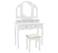 Vidaxl Ensemble De Coiffeuse Et Tabouret Blanc 100x40x146 Cm Paulownia Blanc