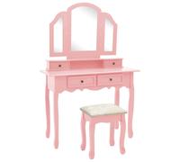 Vidaxl Ensemble De Coiffeuse Et Tabouret Rose 100x40x146 Cm Paulownia Rose
