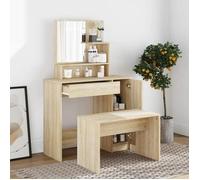 vidaXL Ensemble de Coiffeuse Table de Maquillage Tabouret Table de Coiffeuse Meuble de Chambre à Coucher Intérieur Chêne 3114149