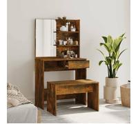 vidaXL Ensemble de coiffeuse 3114144 Table de maquillage avec tabouret chêne fumé 74,5x40x141 cm