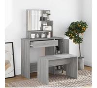 vidaXL Ensemble de coiffeuse 3114153 – Table de maquillage avec tabouret, meuble de chambre Sonoma