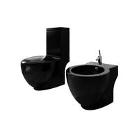 vidaXL Ensemble de cuvette et bidet en céramique noir