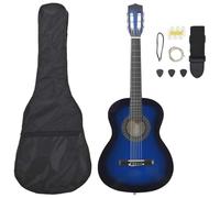 vidaXL Ensemble de Guitare Classique pour Débutants 8 pcs, Instruments d'Apprentissage de Musique, Kit de Accessoires de Guitare, Bleu 3/4 36"