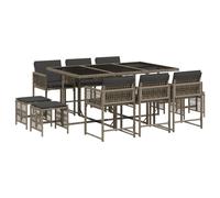 vidaXL Ensemble de jardin 11 pièces avec coussins Gris Poly rotin